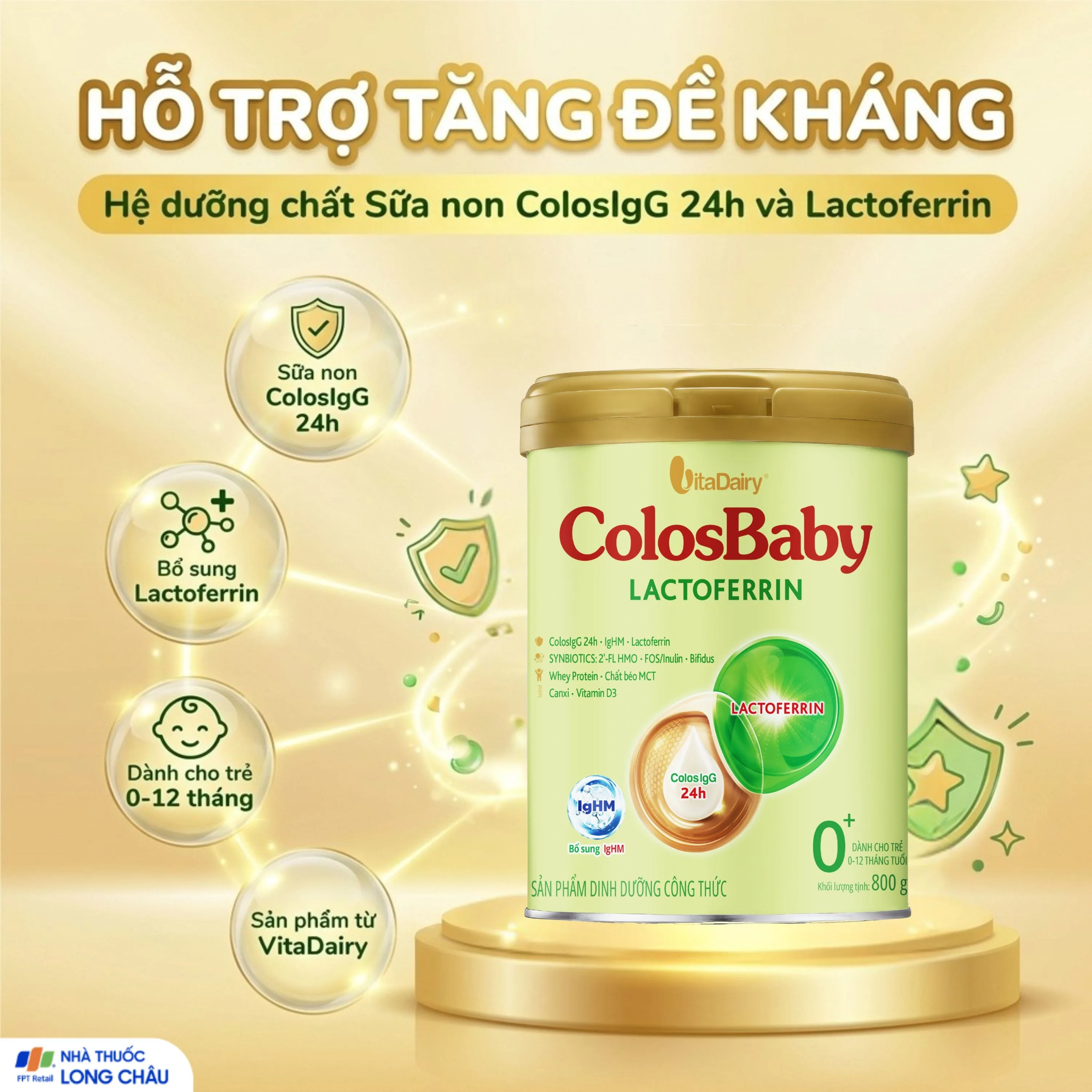 Hình ảnh Sữa hỗ trợ tăng đề kháng cho trẻ 0-12 tháng tuổi Colosbaby Lactoferrin 0+ Vitadairy (800g)