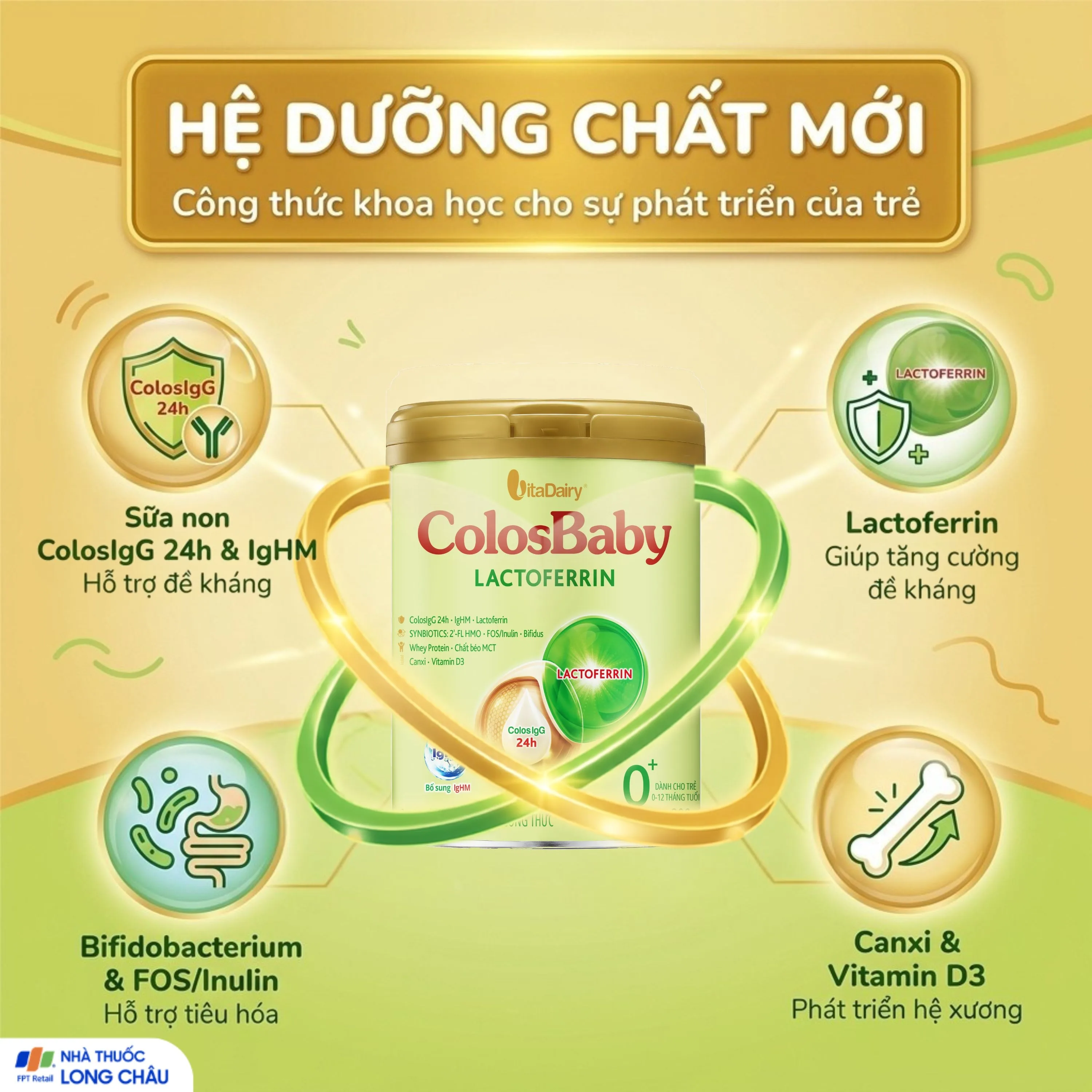 Hình ảnh Sữa hỗ trợ tăng đề kháng cho trẻ 0-12 tháng tuổi Colosbaby Lactoferrin 0+ Vitadairy (800g)