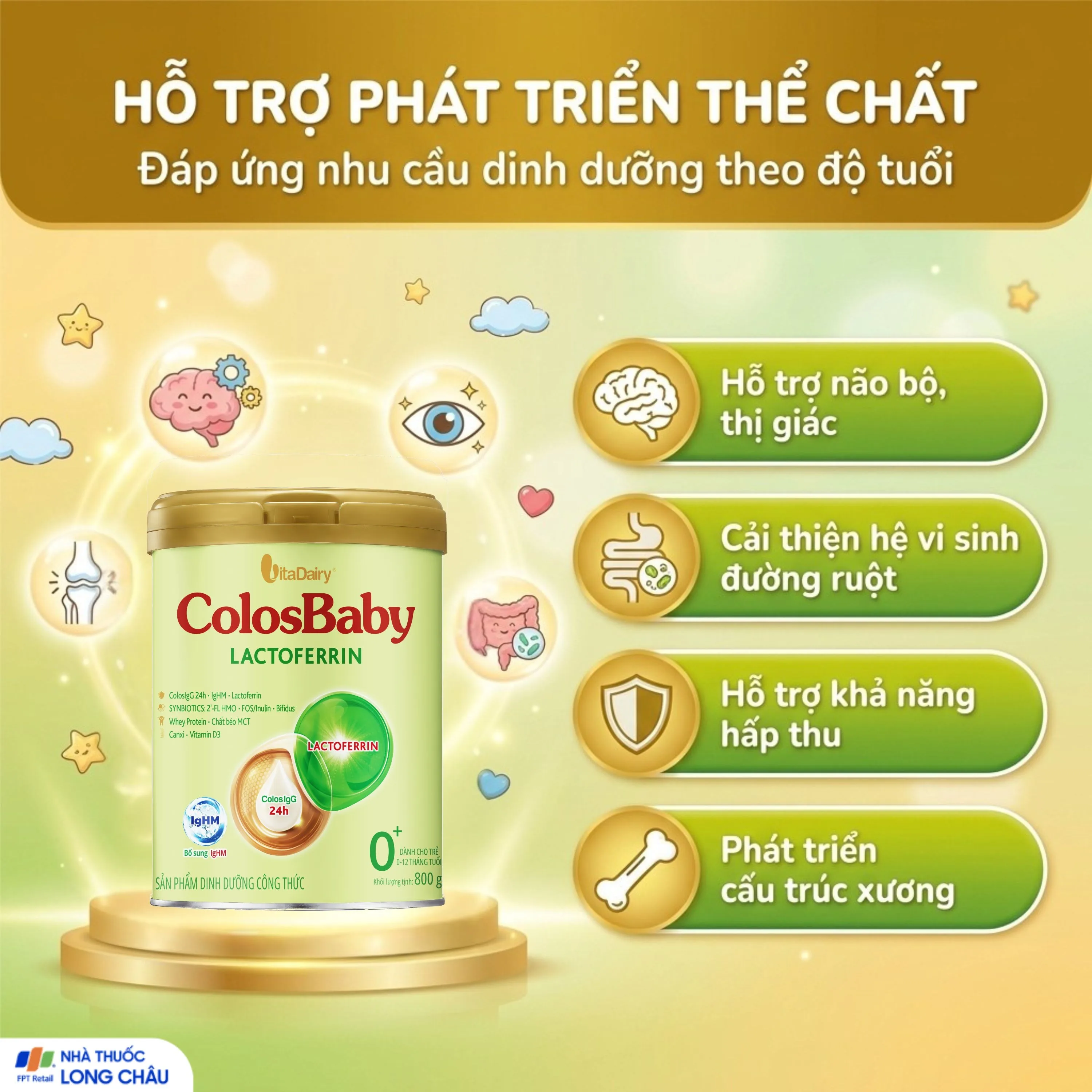 Hình ảnh Sữa hỗ trợ tăng đề kháng cho trẻ 0-12 tháng tuổi Colosbaby Lactoferrin 0+ Vitadairy (800g)