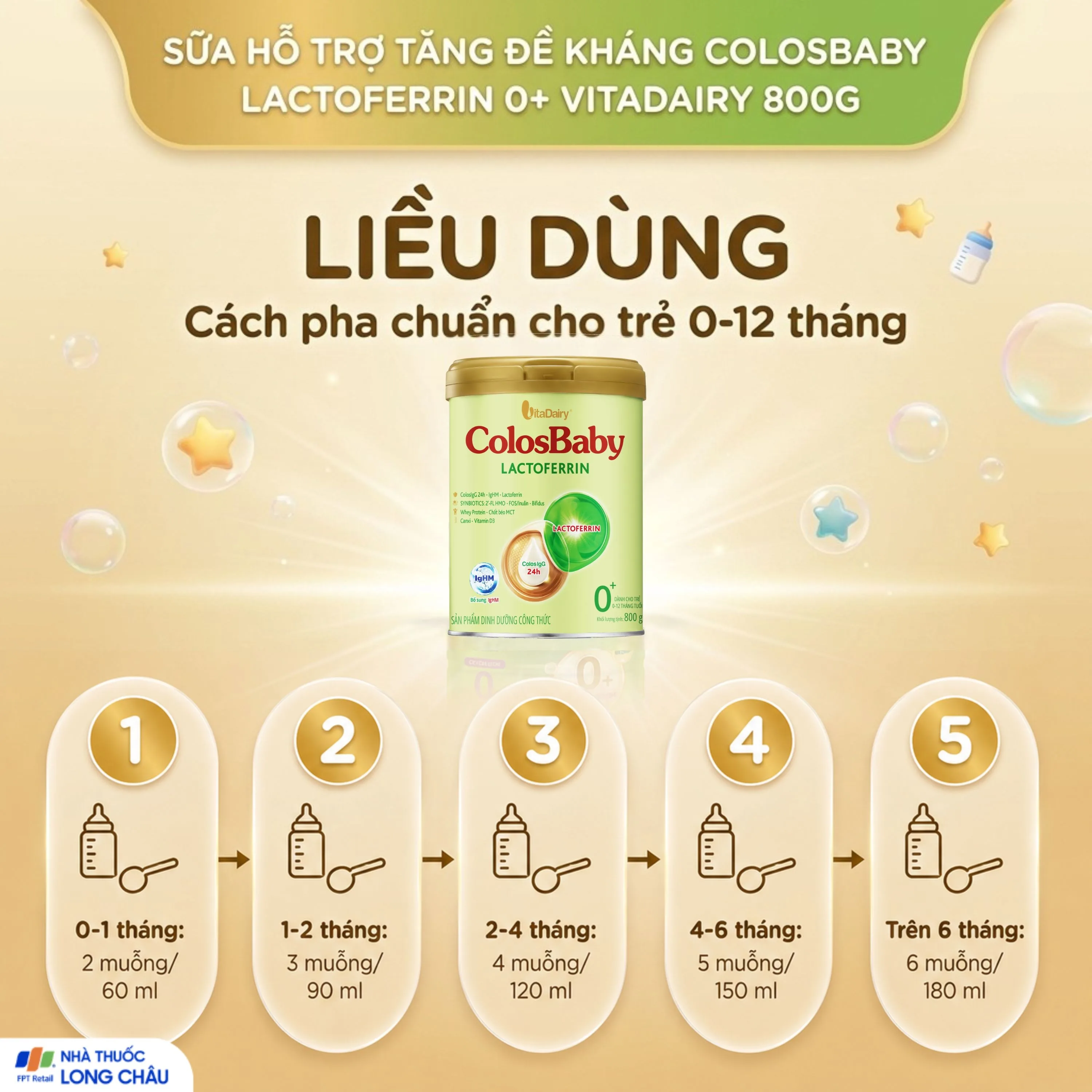 Hình ảnh Sữa hỗ trợ tăng đề kháng cho trẻ 0-12 tháng tuổi Colosbaby Lactoferrin 0+ Vitadairy (800g)