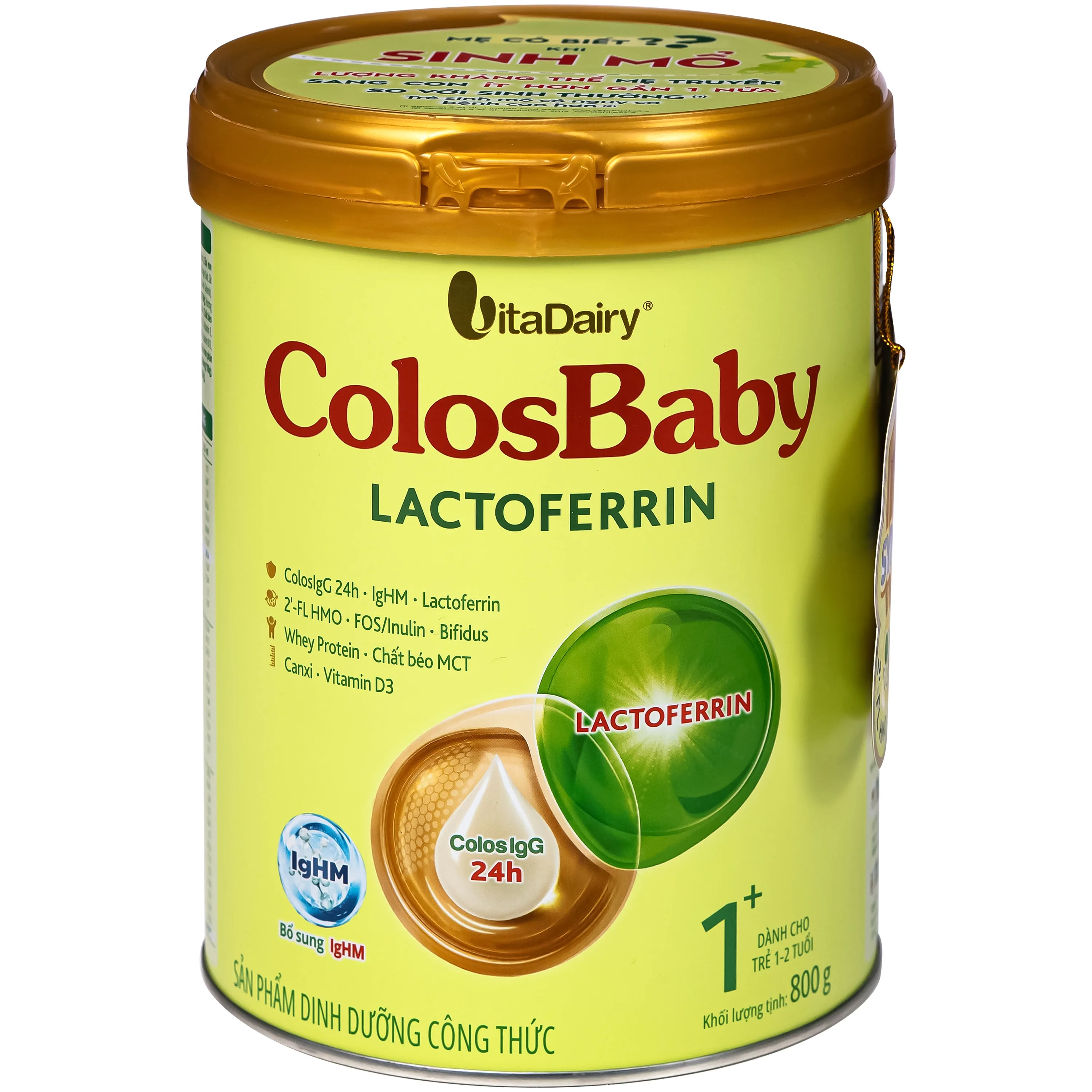Hình ảnh Sữa hỗ trợ tăng đề kháng cho trẻ 1-2 tuổi Colosbaby Lactoferrin 1+ Vitadairy (800g)