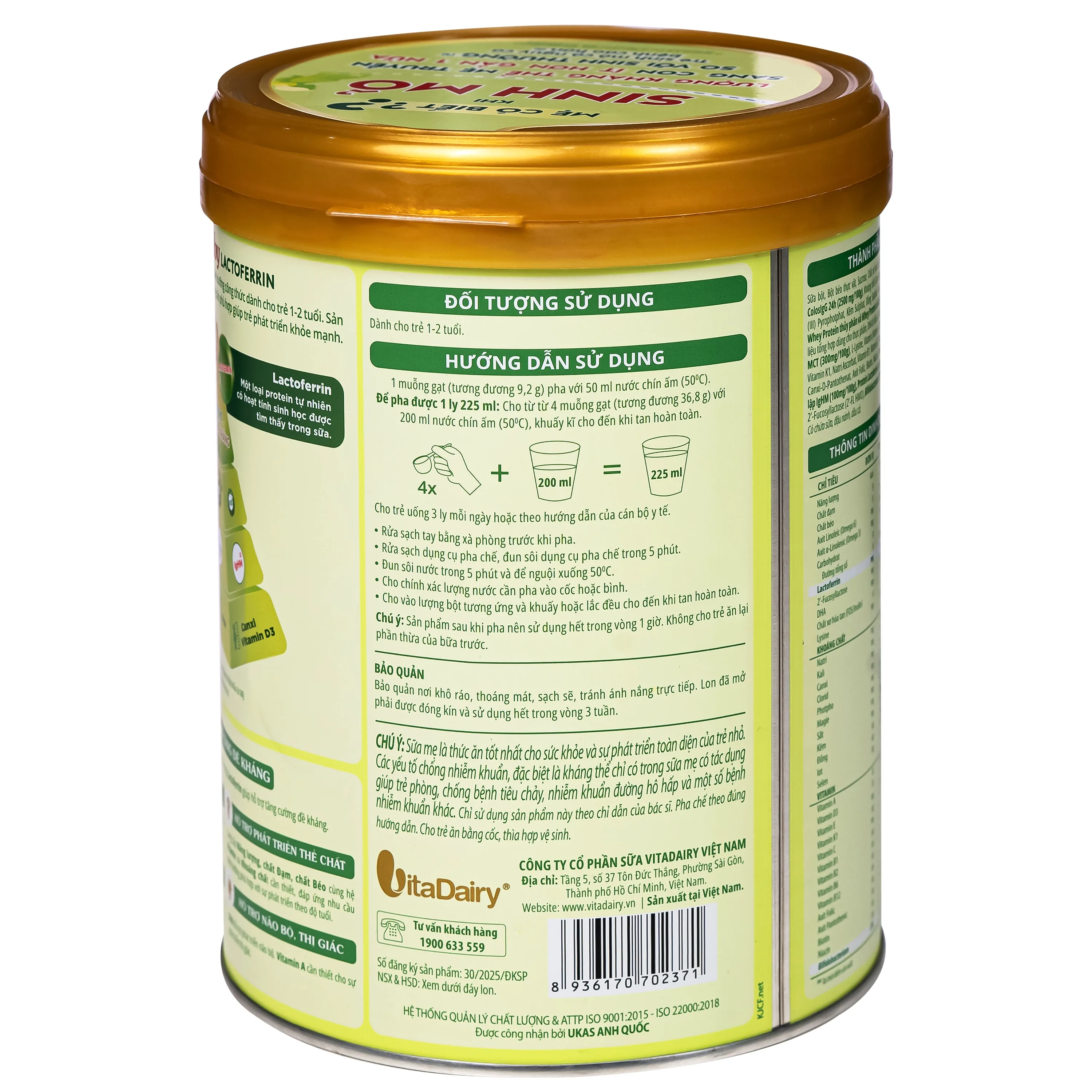Hình ảnh Sữa hỗ trợ tăng đề kháng cho trẻ 1-2 tuổi Colosbaby Lactoferrin 1+ Vitadairy (800g)