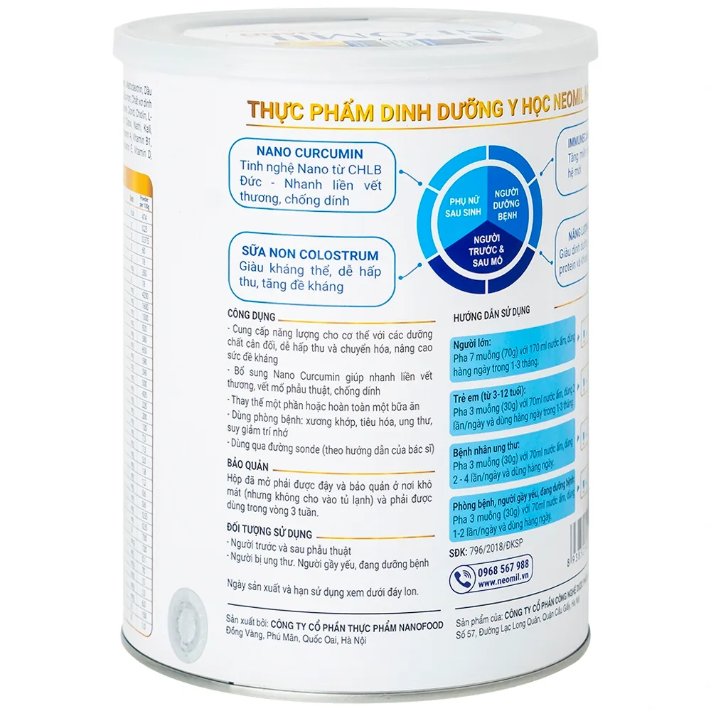 Hình ảnh Sữa bột Neomil Nano Nafaco 900g bổ sung dưỡng chất cho người sau phẫu thuật, dưỡng bệnh (900g)