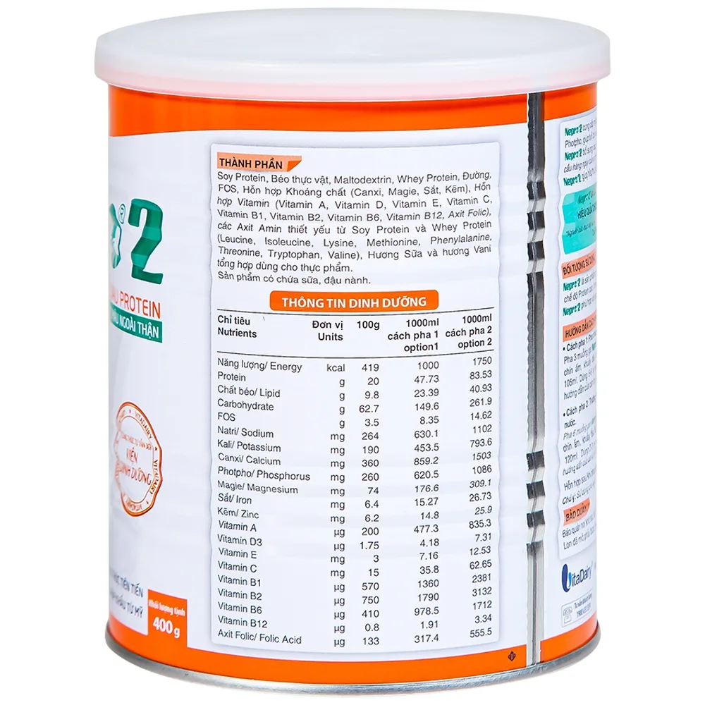 Hình ảnh Sữa bột Nepro 2 VitaDairy bổ sung dinh dưỡng giàu protein dành cho người bệnh thận (400g)