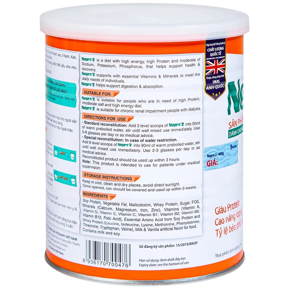 Hình ảnh Sữa bột Nepro 2 VitaDairy bổ sung dinh dưỡng giàu protein dành cho người bệnh thận (400g)