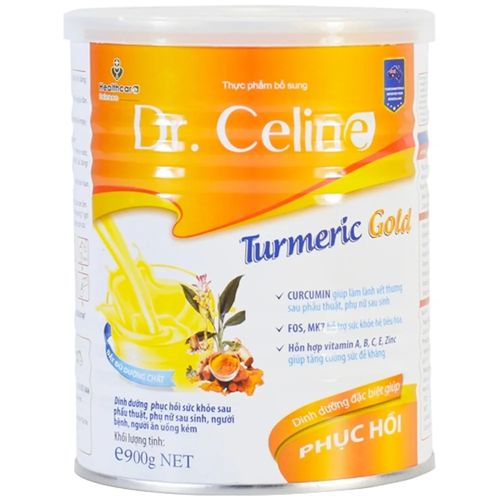 Hình ảnh Sữa nghệ Dr. Celine Turmeric Gold Healthcare hỗ trợ giảm các tác nhân gây đau dạ dày, tá tràng (900g)