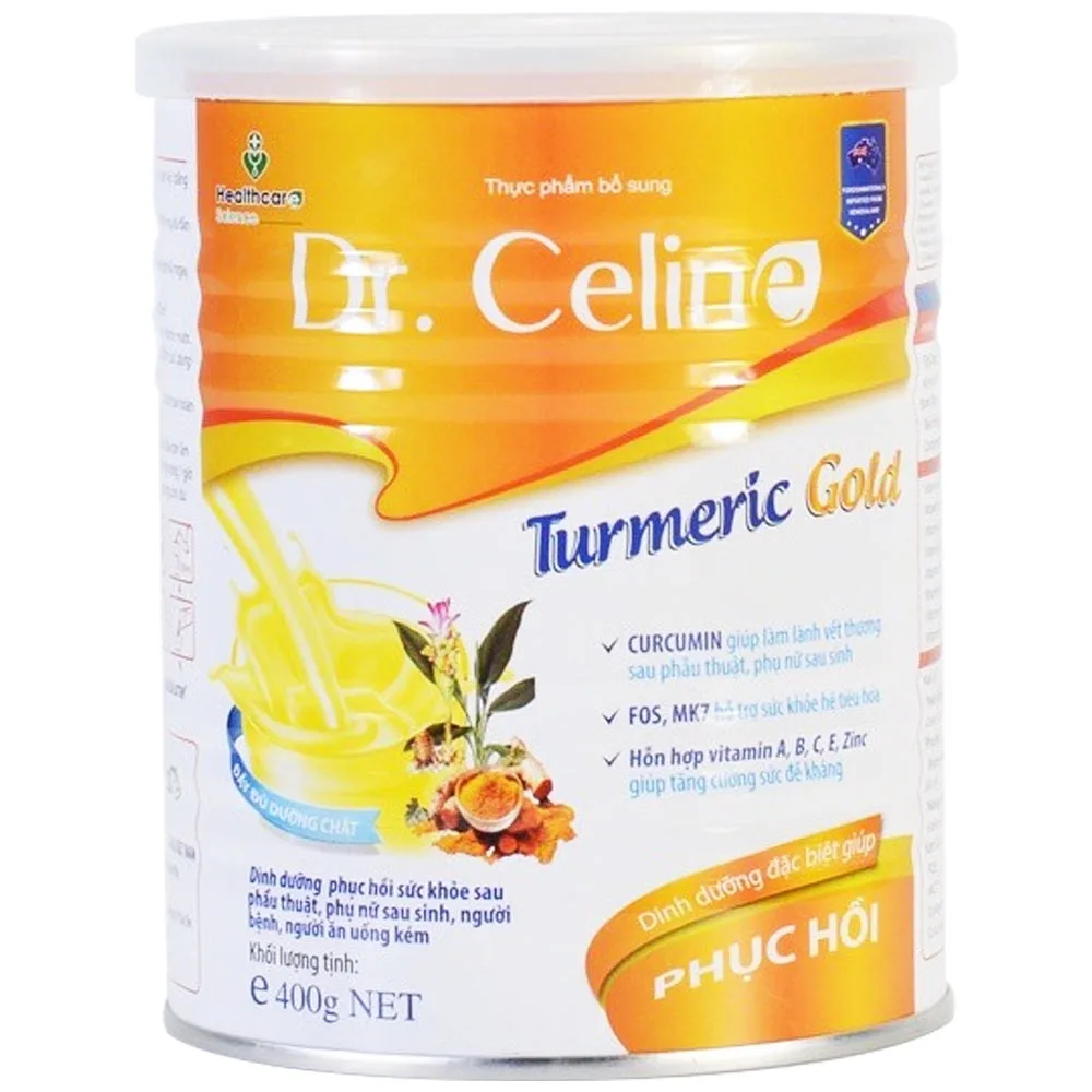 Hình ảnh Sữa Nghệ Tumeric Gold Dr. Celine giảm đau dạ dày - tá tràng, chống oxy hóa, thải độc đẹp da (400g)