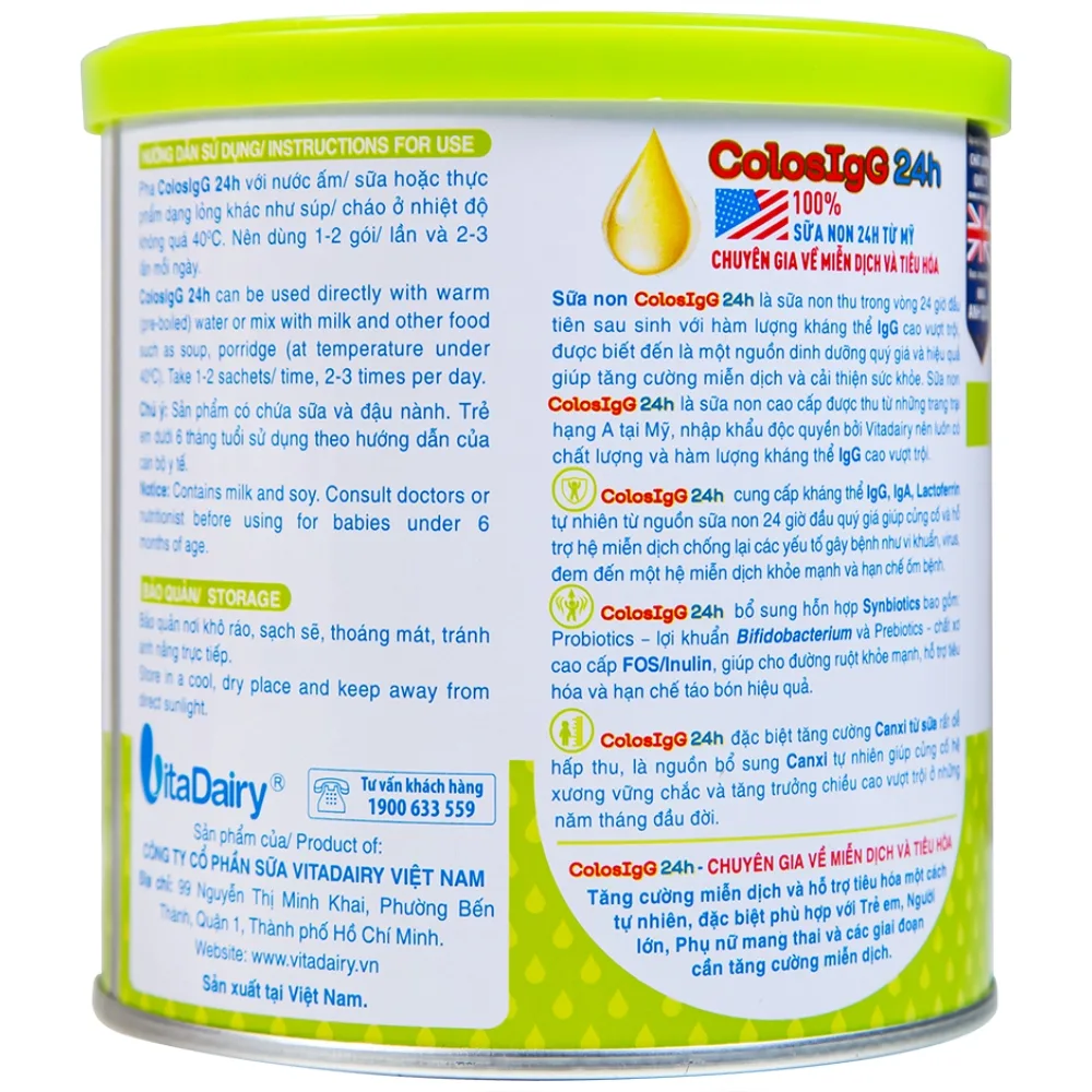 Hình ảnh Sữa ColosIgG 24h Vitadairy hỗ trợ tăng cường miễn dịch và tiêu hóa (60 gói x 1.5g)