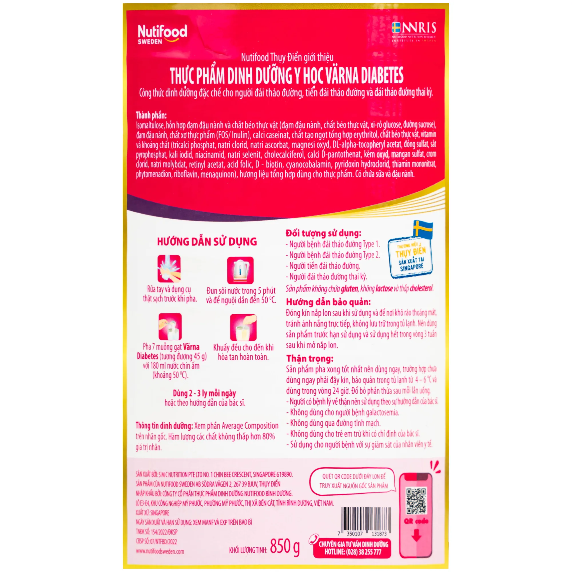 Hình ảnh Sữa ổn định đường huyết Nutifood Varna Diabetes (850g)