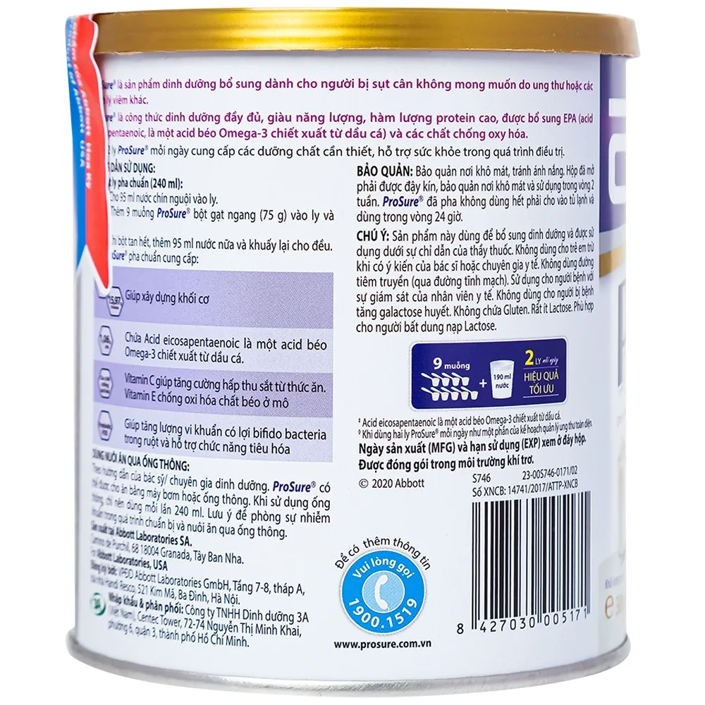 Hình ảnh Sữa Prosure Abbott hương vani bổ sung dinh dưỡng chuyên biệt cho người đang sụt cân (380g)