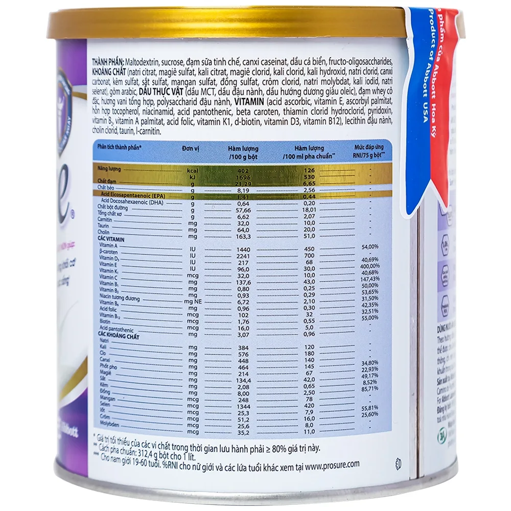 Hình ảnh Sữa Prosure Abbott hương vani bổ sung dinh dưỡng chuyên biệt cho người đang sụt cân (380g)