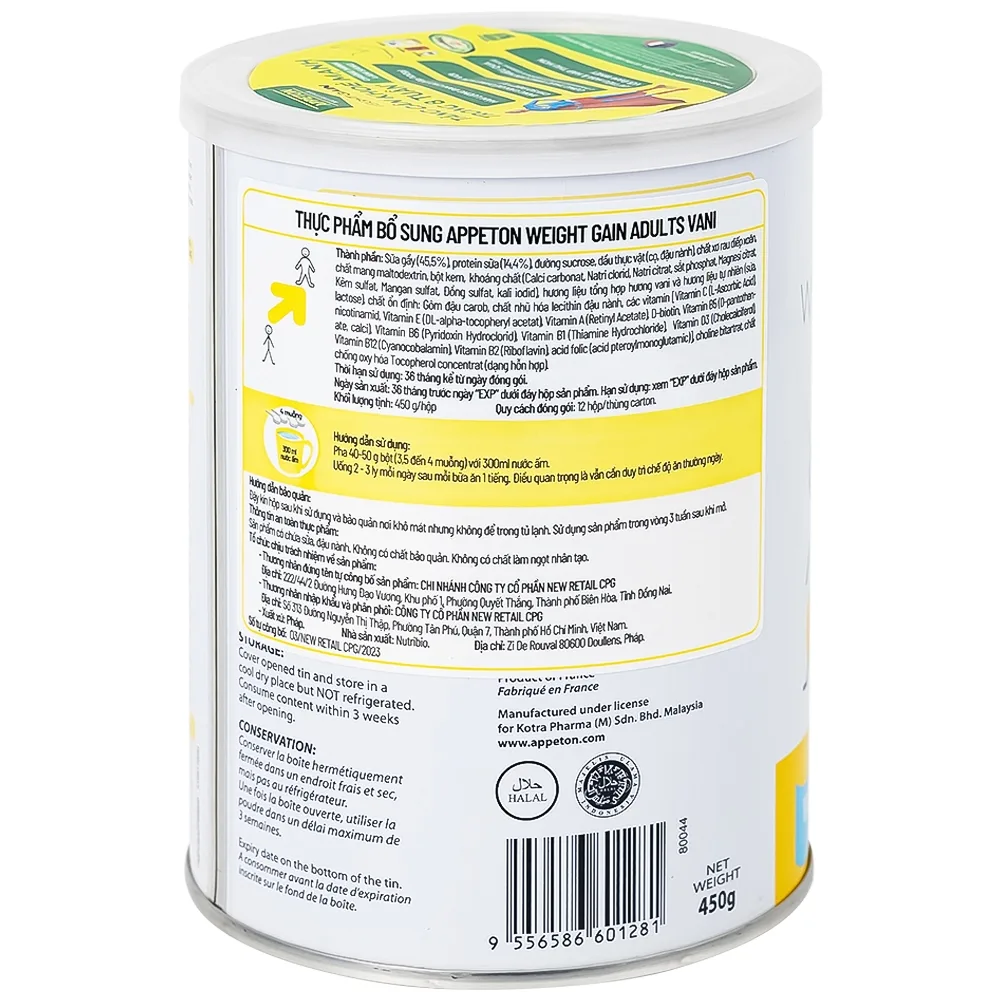 Hình ảnh Sữa tăng cân Appeton Weight Gain hương Vani giúp tăng cân hiệu quả và khỏe mạnh (450g)