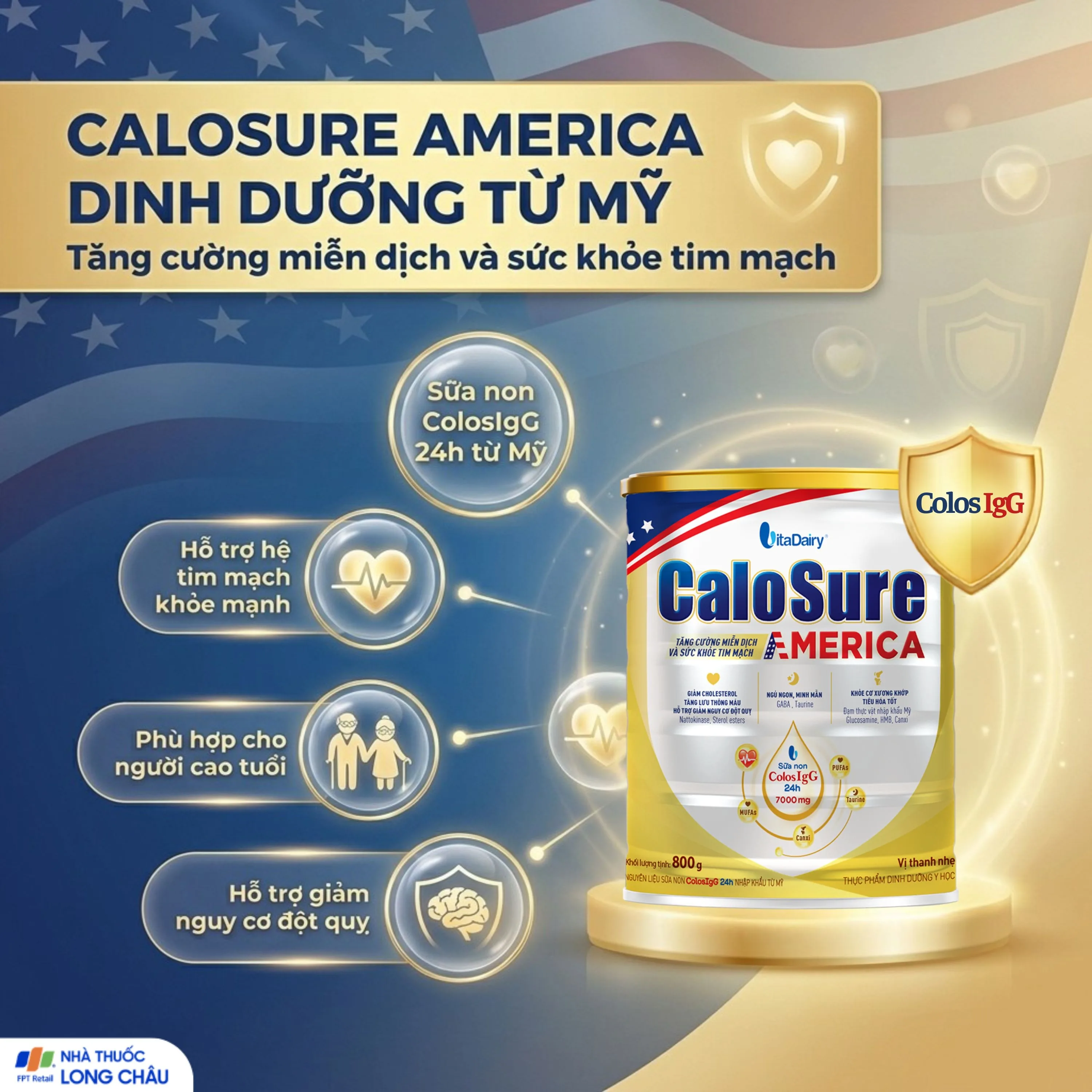Hình ảnh Sữa hỗ trợ tăng cường miễn dịch và sức khoẻ tim mạch Vitadairy CaloSure America 800G