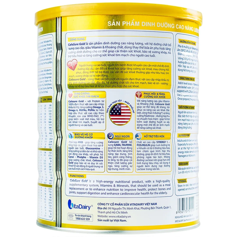 Hình ảnh Sữa bột CaloSure gold Vitadairy ít đường, tăng cường sức khỏe tim mạch, hồi phục sức khỏe (900g)