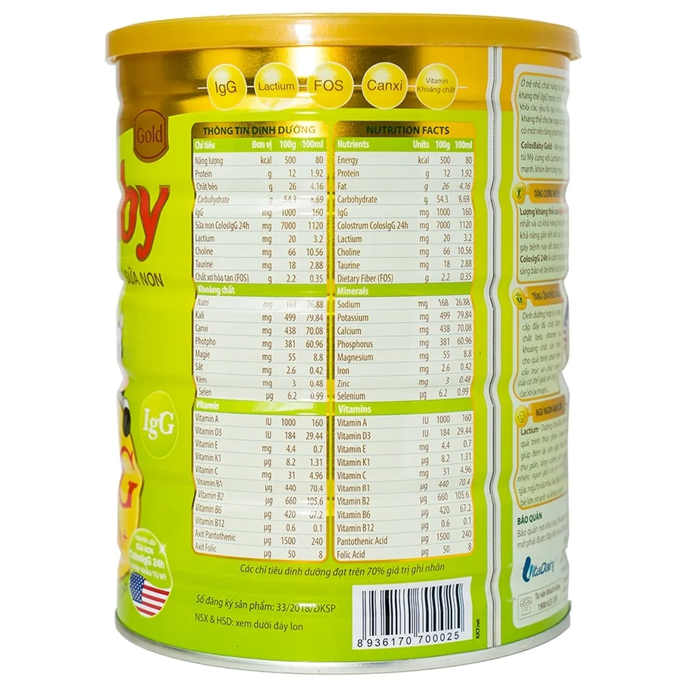 Hình ảnh Sữa non ColosBaby Gold VitaDairy bổ sung kháng thể IgG tự nhiên cho trẻ từ 0 - 12 tháng (800g)
