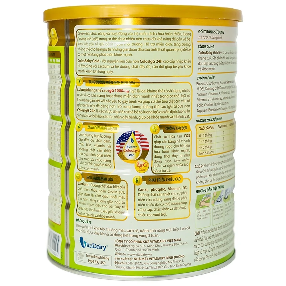 Hình ảnh Sữa non ColosBaby Gold VitaDairy bổ sung kháng thể IgG tự nhiên cho trẻ từ 0 - 12 tháng (800g)