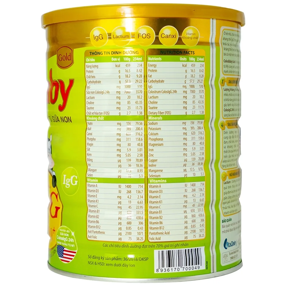 Hình ảnh Sữa non ColosBaby Gold VitaDairy bổ sung kháng thể IgG tự nhiên cho trẻ từ 1 - 2 tuổi (800g)