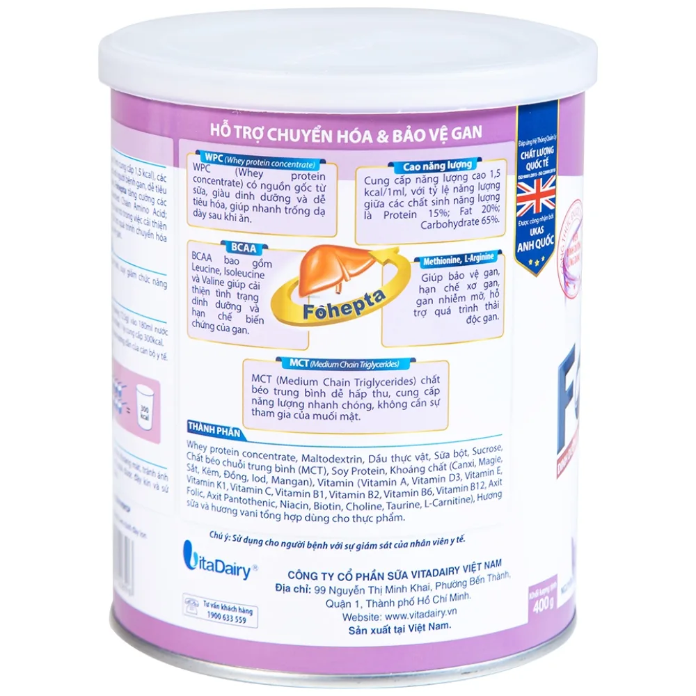 Hình ảnh Sữa bột Fohepta Vitadairy dinh dưỡng dành cho bệnh nhân gan (400g)
