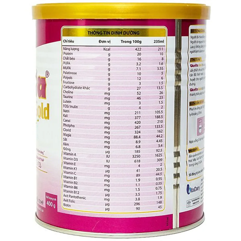 Hình ảnh Sữa bột Gluvita Gold Vitadairy bổ sung dinh dưỡng cho người đái tháo đường, tiền đái tháo đường (400g)