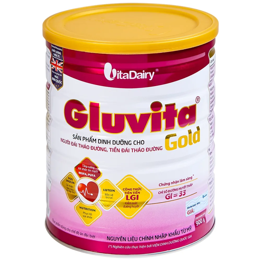 Hình ảnh Sữa bột Gluvita Gold Vitadairy bổ sung dinh dưỡng cho người đái tháo đường, tiền đái tháo đường (900g)