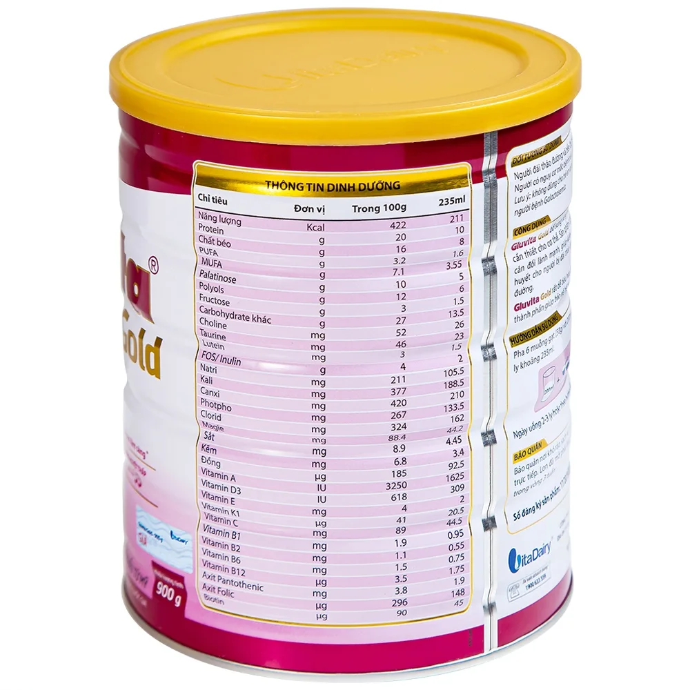 Hình ảnh Sữa bột Gluvita Gold Vitadairy bổ sung dinh dưỡng cho người đái tháo đường, tiền đái tháo đường (900g)