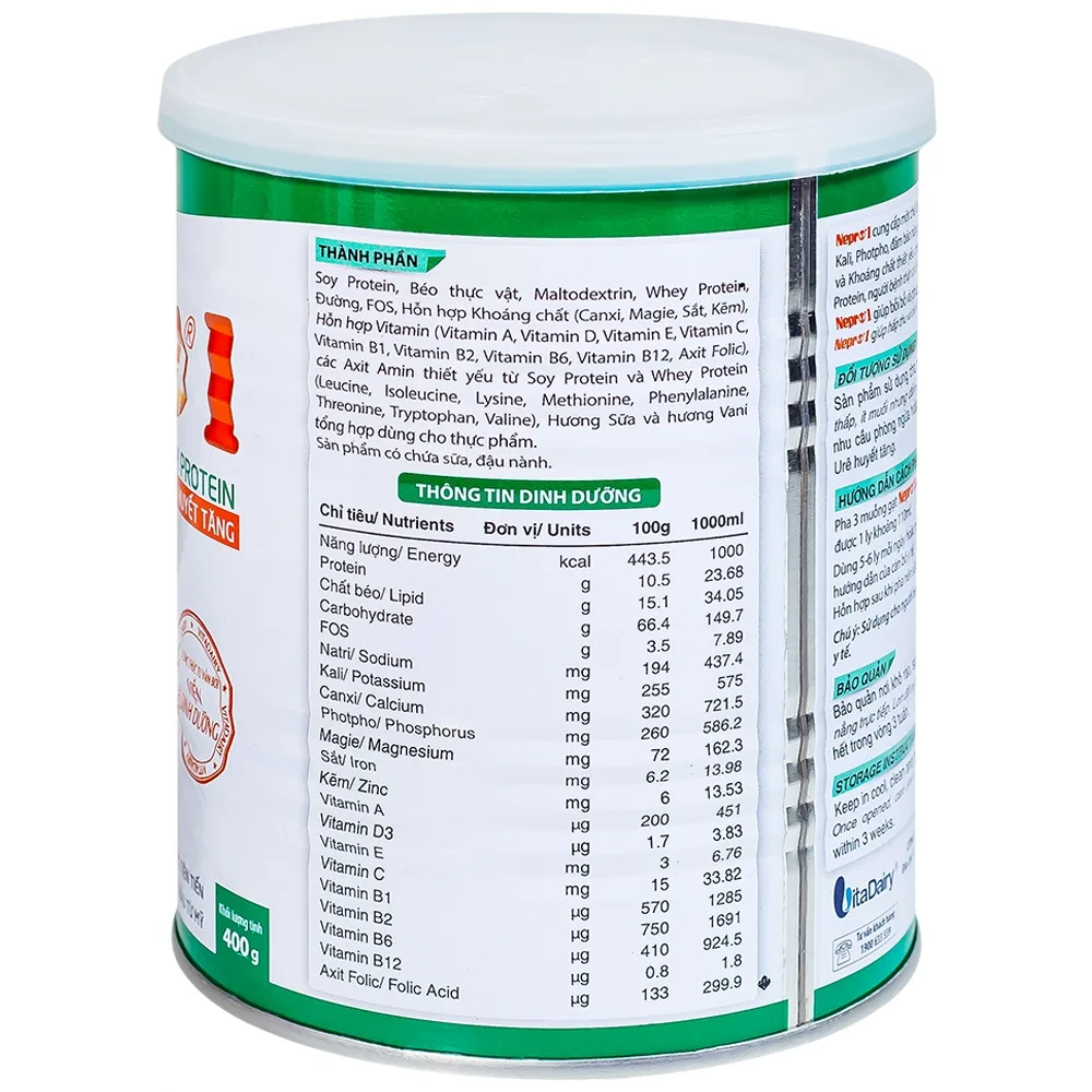 Hình ảnh Sữa bột Nepro 1 VitaDairy bổ sung dinh dưỡng giảm protein dành cho người bệnh thận (400g)
