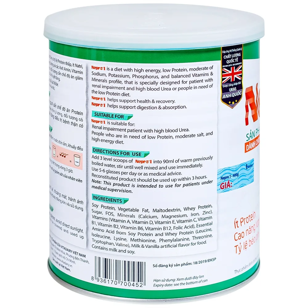 Hình ảnh Sữa bột Nepro 1 VitaDairy bổ sung dinh dưỡng giảm protein dành cho người bệnh thận (400g)