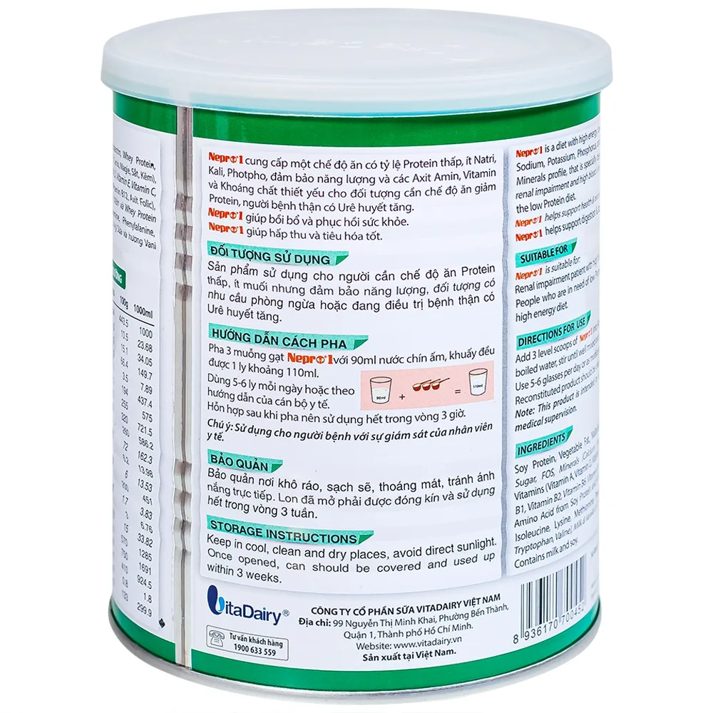 Hình ảnh Sữa bột Nepro 1 VitaDairy bổ sung dinh dưỡng giảm protein dành cho người bệnh thận (400g)