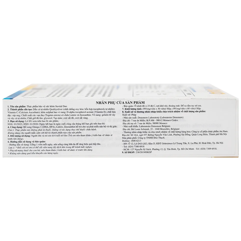 Hình ảnh Viên uống Suvéal Duo Densmore Laboratoire bổ sung Omega 3, hỗ trợ cho sự phát triển não bộ và thị giác (2 vỉ x 15 viên)