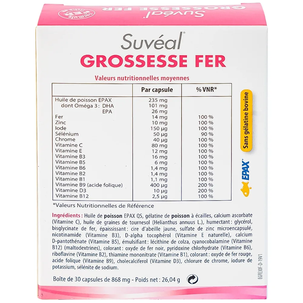 Hình ảnh Viên uống Suvéal Grossesse Fer Densmore bổ sung Omega 3, DHA, Vitamin, khoáng chất (2 vỉ x 15 viên)