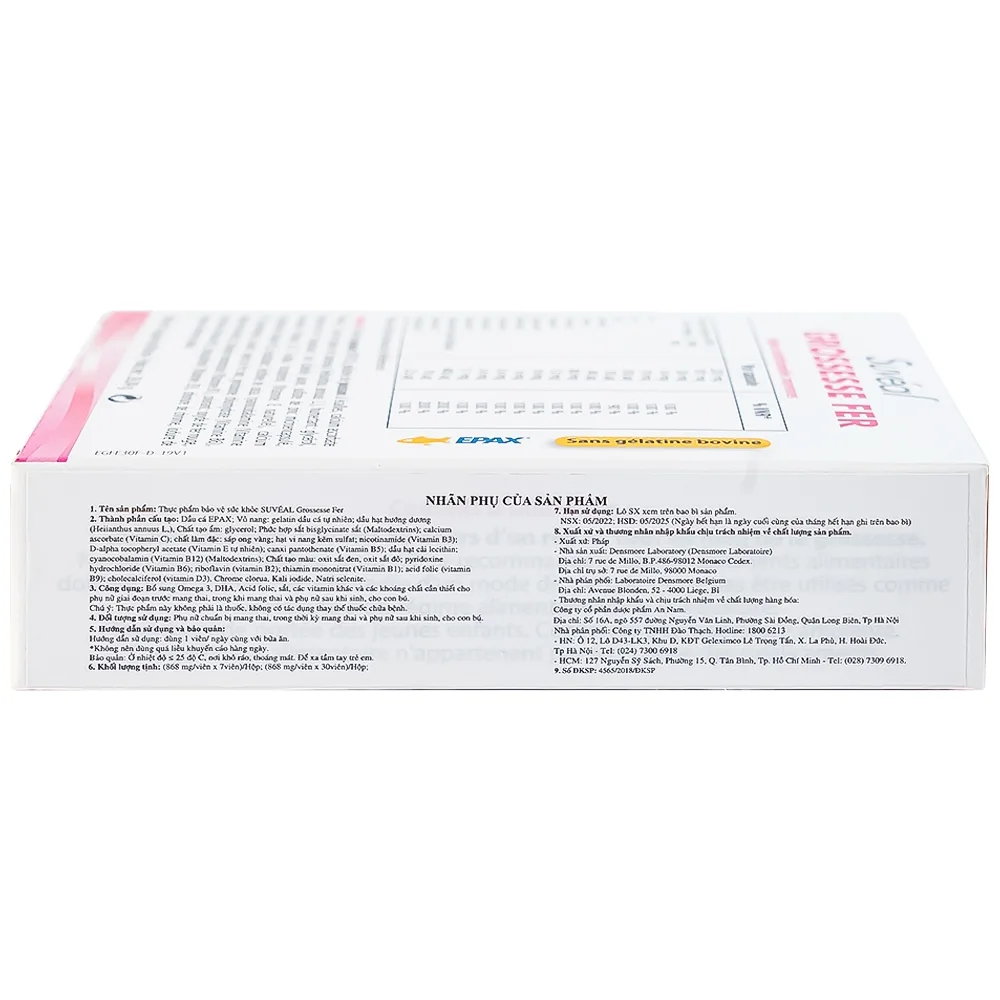 Hình ảnh Viên uống Suvéal Grossesse Fer Densmore bổ sung Omega 3, DHA, Vitamin, khoáng chất (2 vỉ x 15 viên)