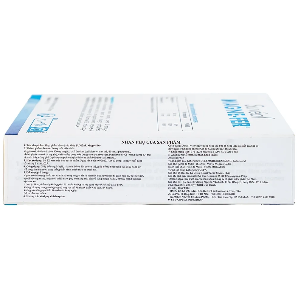 Hình ảnh Viên uống Suvéal Magne-Fer Densmore bổ sung magie, vitamin B6 và sắt cho cơ thể (3 vỉ x 10 viên x 37g)