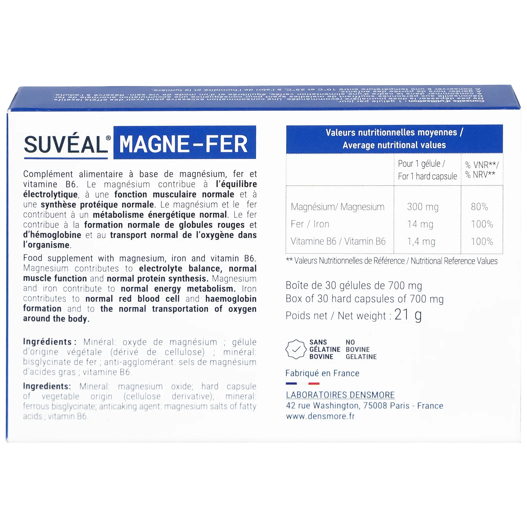 Hình ảnh Viên uống Suvéal Magne-Fer Densmore bổ sung magie, vitamin B6 và sắt cho cơ thể (2 vỉ x 15 viên)