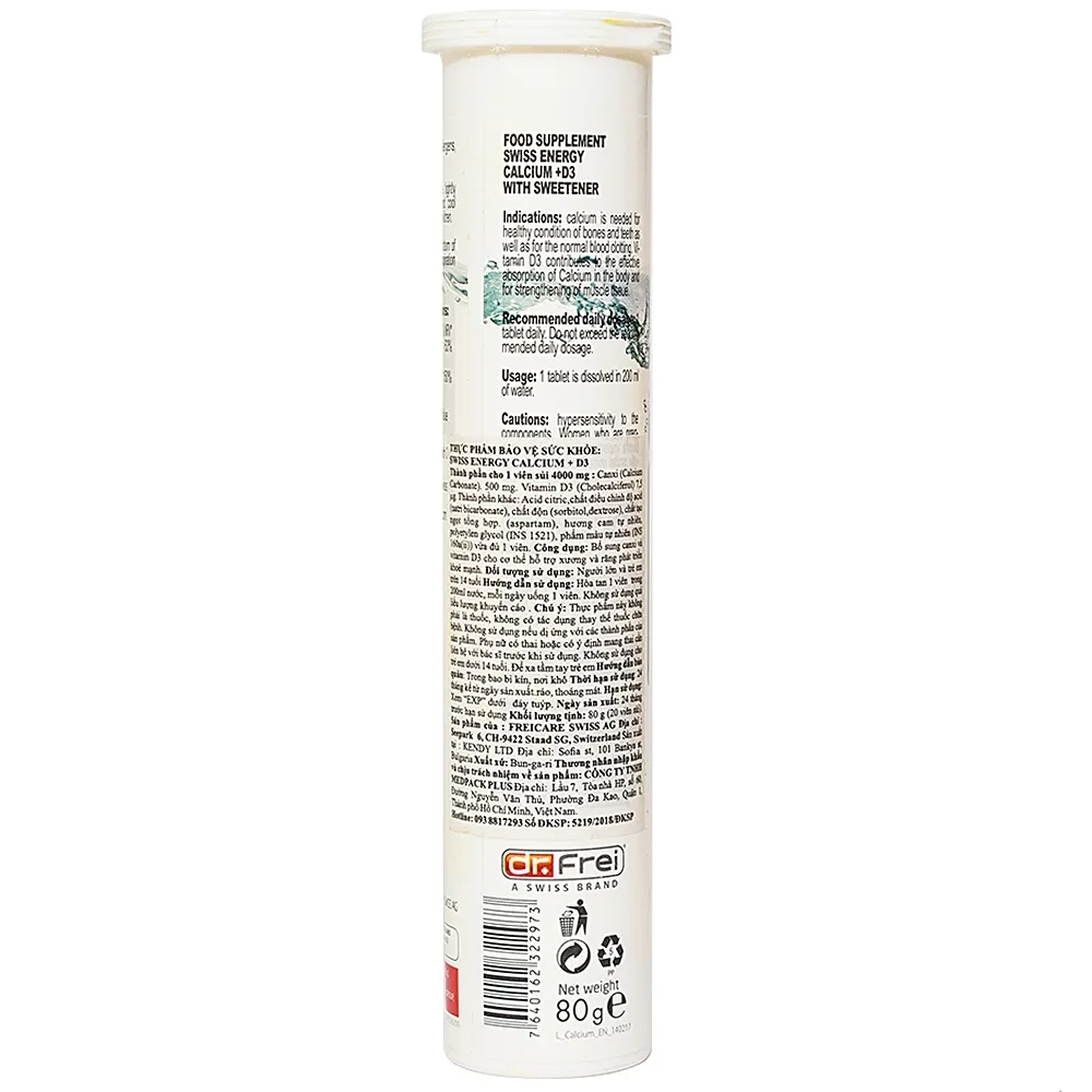 Hình ảnh Viên sủi Calcium Ca + Vitamin D3 Swiss Energy hỗ trợ xương và răng phát triển khỏe mạnh (20 viên)