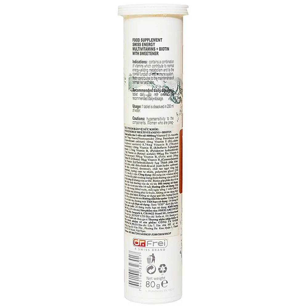 Hình ảnh Viên sủi Multi Vitamins Biotin A, B, E, D3 Swiss Energy hỗ trợ khả năng đề kháng của cơ thể (20 viên)