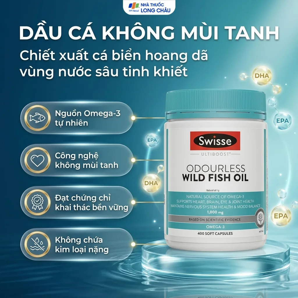 Hình ảnh Viên uống tốt cho tim mạch, mắt, não Odourless Wild Fish Oil Swisse (400 viên)