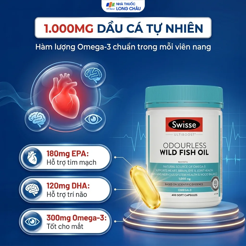 Hình ảnh Viên uống tốt cho tim mạch, mắt, não Odourless Wild Fish Oil Swisse (400 viên)