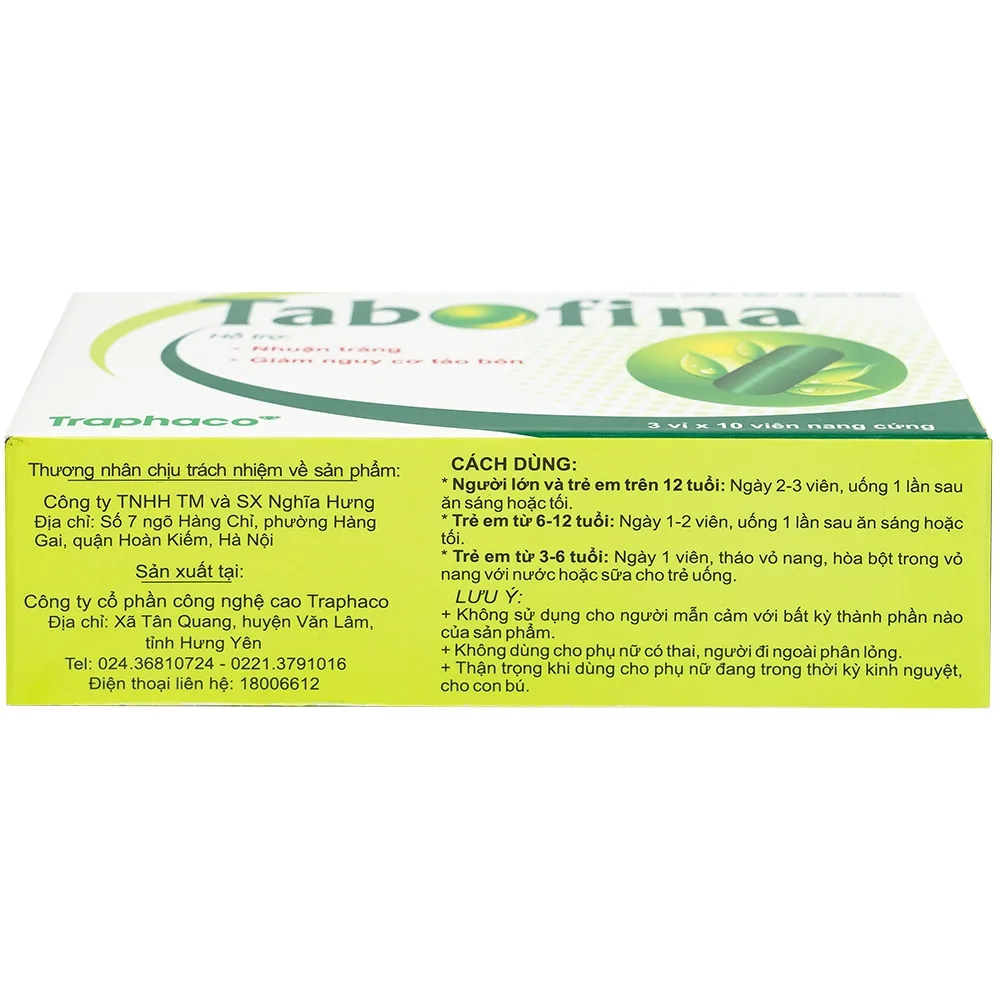 Hình ảnh Viên uống Tabofina Traphaco hỗ trợ nhuận tràng, giảm nguy cơ táo bón (3 vỉ x 10 viên)