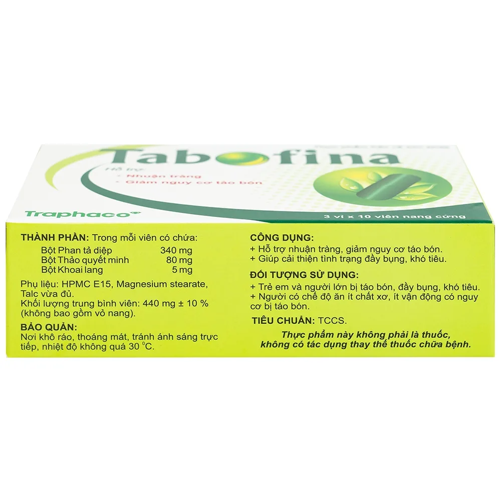 Hình ảnh Viên uống Tabofina Traphaco hỗ trợ nhuận tràng, giảm nguy cơ táo bón (3 vỉ x 10 viên)