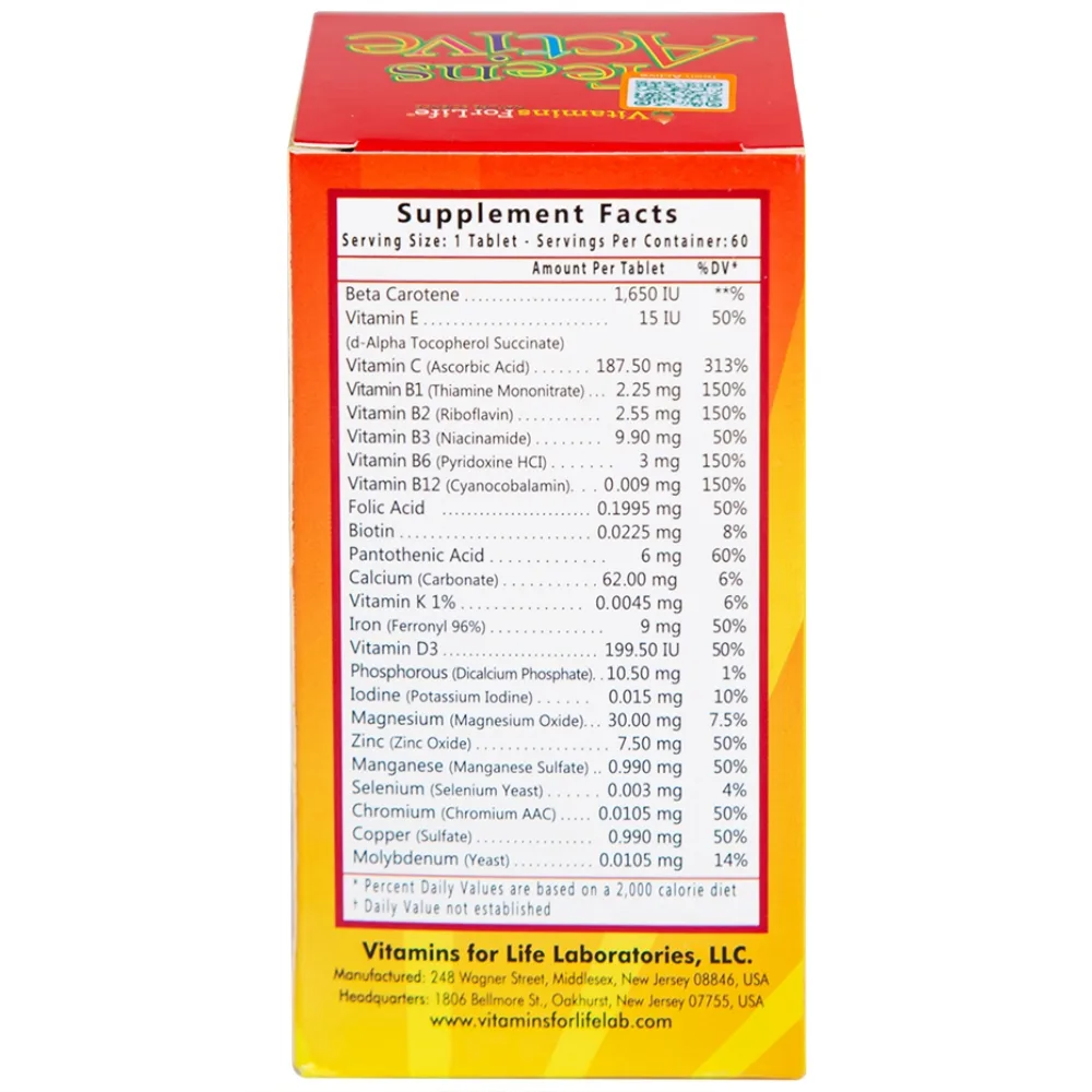 Hình ảnh Viên uống Teens Active Vitamins For Life bổ sung vitamin và khoáng chất cho thanh thiếu niên (60 viên)
