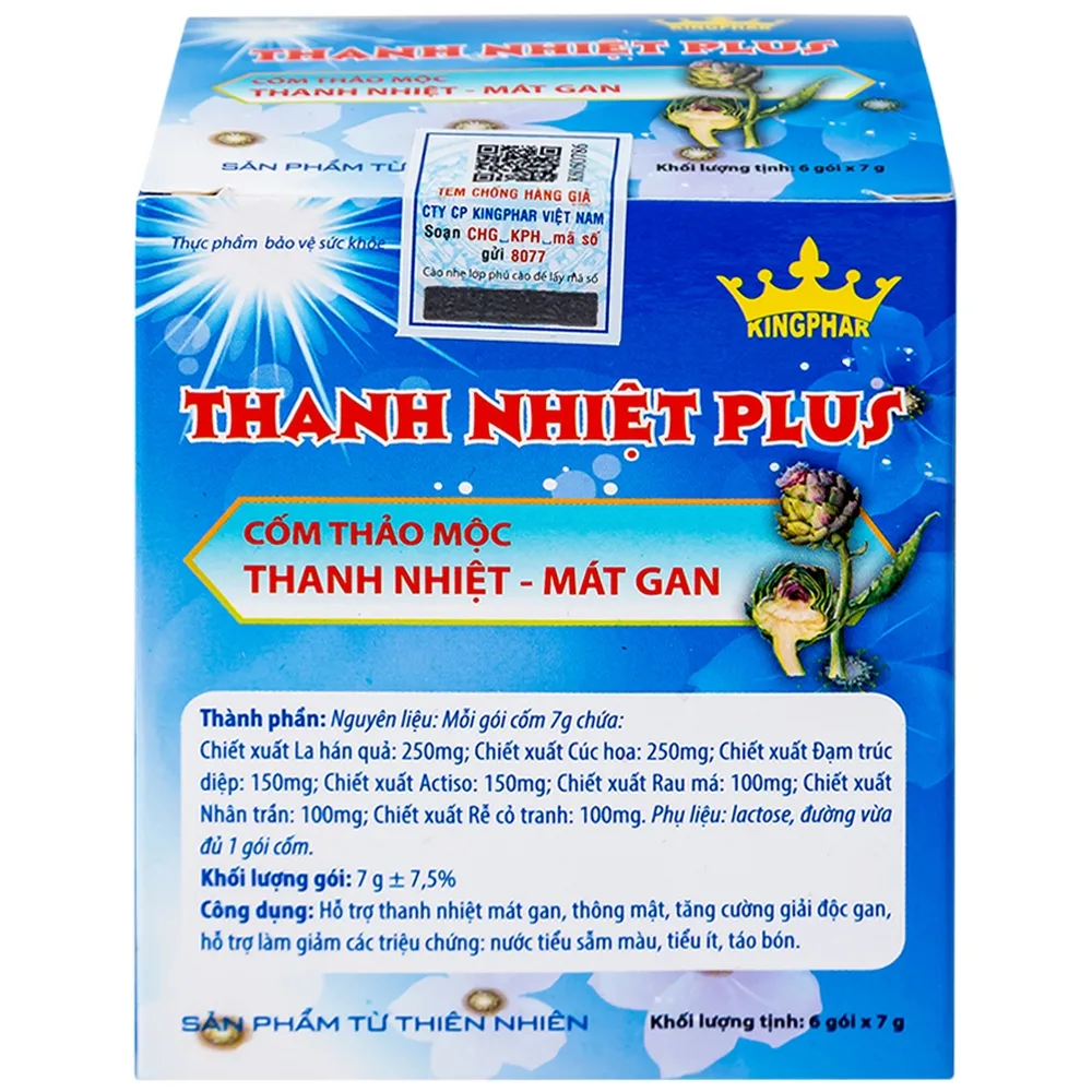 Hình ảnh Cốm thảo mộc Thanh Nhiệt Plus Kingphar thanh nhiệt, mát gan (6 gói x 7g)