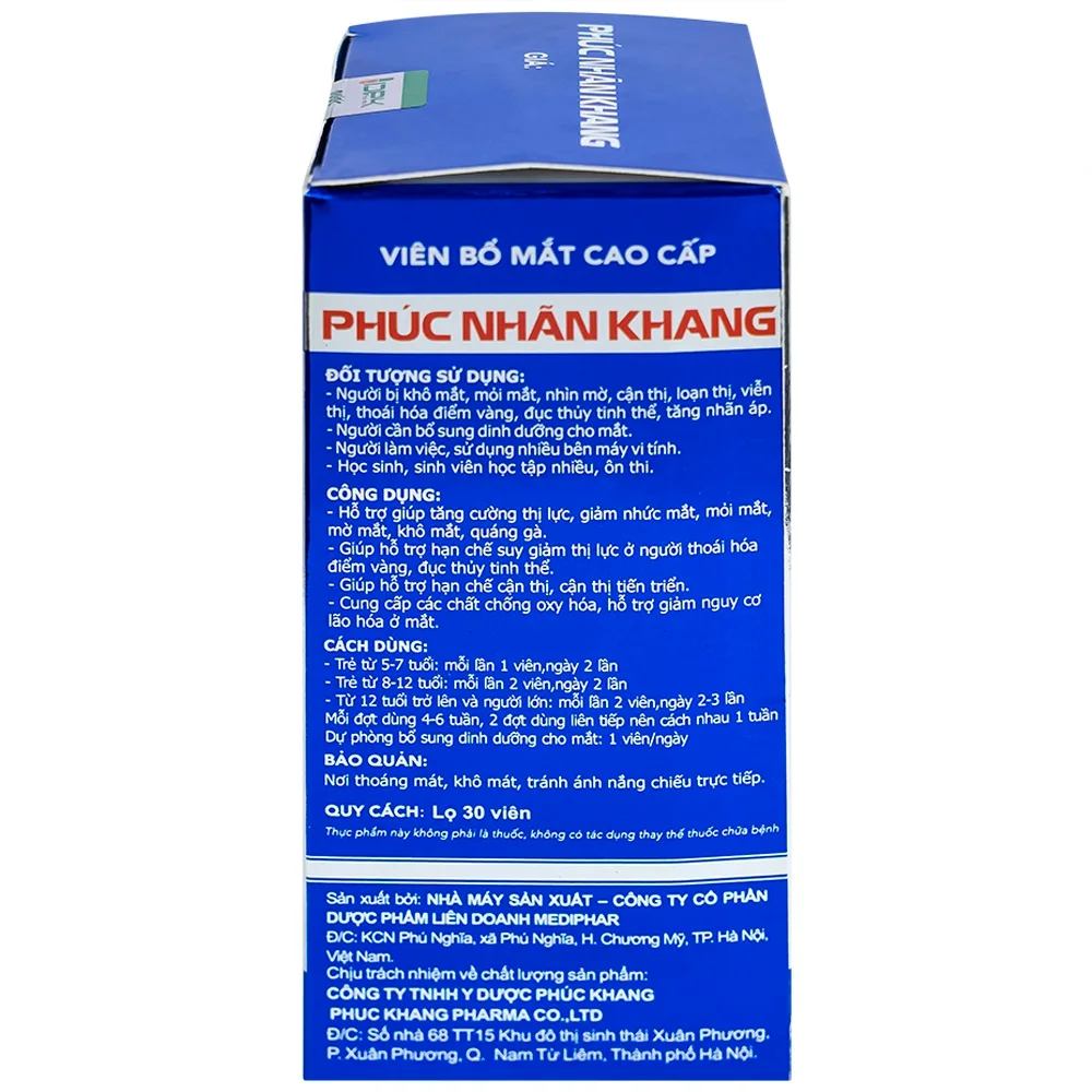 Hình ảnh Viên bổ mắt cao cấp Phúc Nhãn Khang hỗ trợ giúp tăng cường thị lực (1 lọ x 30 viên)