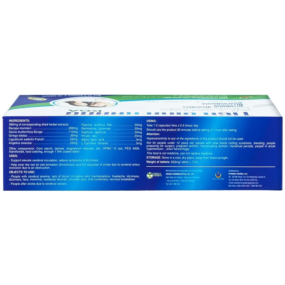 Hình ảnh Viên uống Tiền Đình Khang KGA dùng cho rối loạn tiền đình, hoa mắt, chóng mặt (3 vỉ x 10 viên)