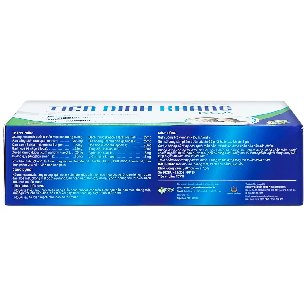 Hình ảnh Viên uống Tiền Đình Khang KGA dùng cho rối loạn tiền đình, hoa mắt, chóng mặt (3 vỉ x 10 viên)
