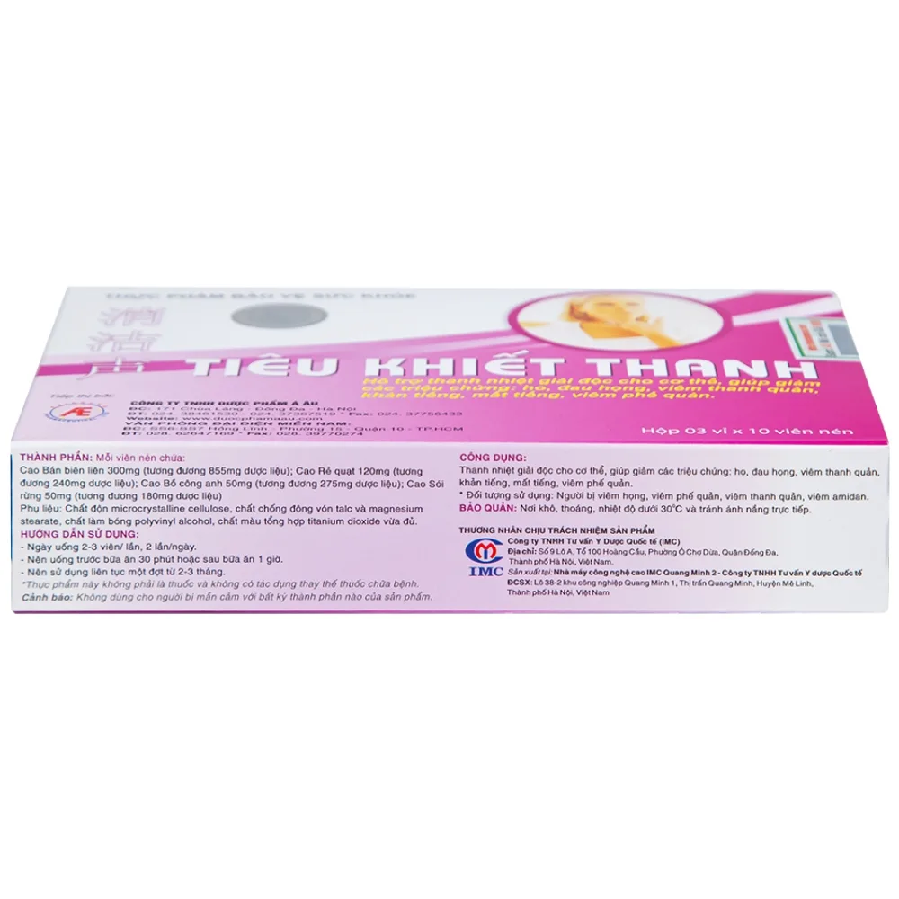 Hình ảnh Viên uống Tiêu Khiết Thanh Á Âu hỗ trợ thanh nhiệt giải độc cho cơ thể (3 vỉ x 10 viên)