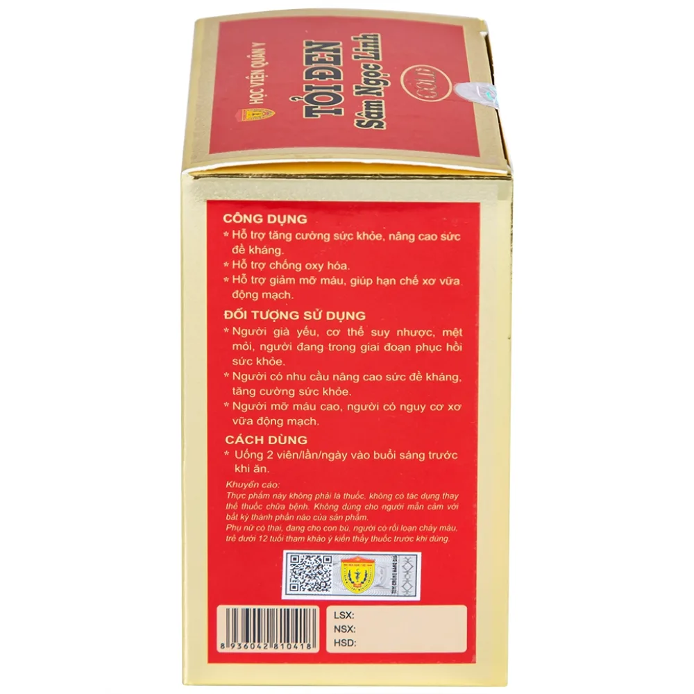 Hình ảnh Viên uống Tỏi đen Sâm Ngọc Linh Học Viện Quân Y hỗ trợ tăng cường sức khỏe, chống oxy hóa (60 viên)