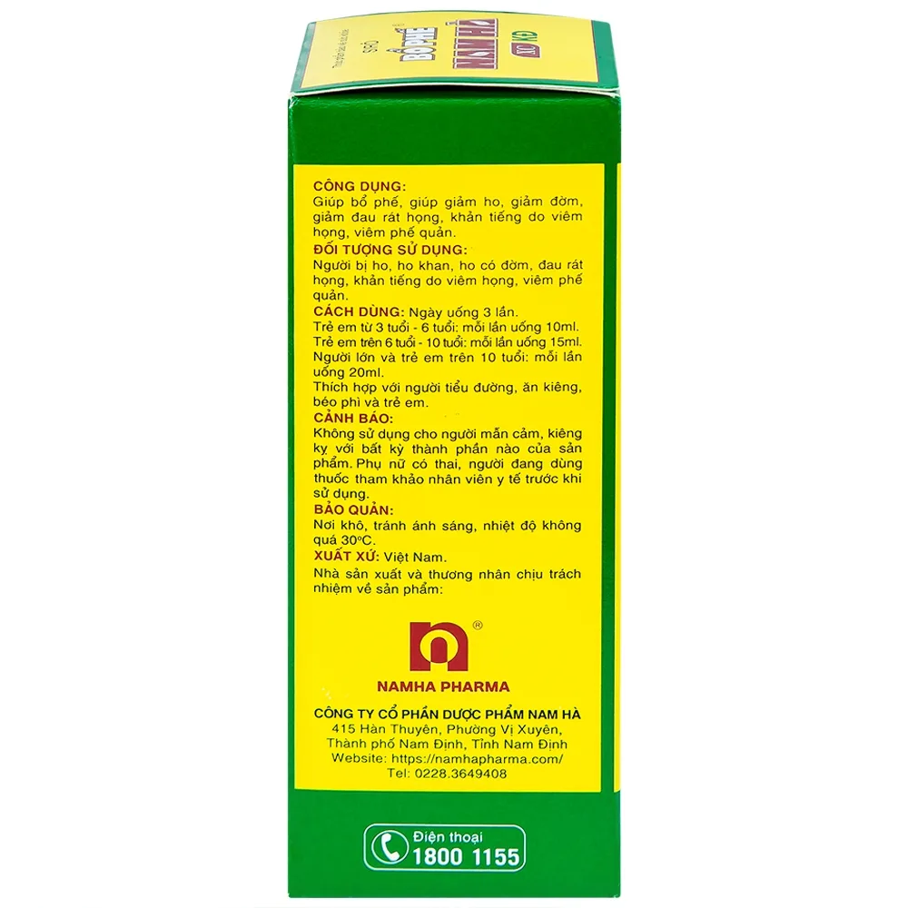 Hình ảnh Siro Bổ Phế Nam Hà XC KĐ giúp giảm ho, giảm đờm (125ml)