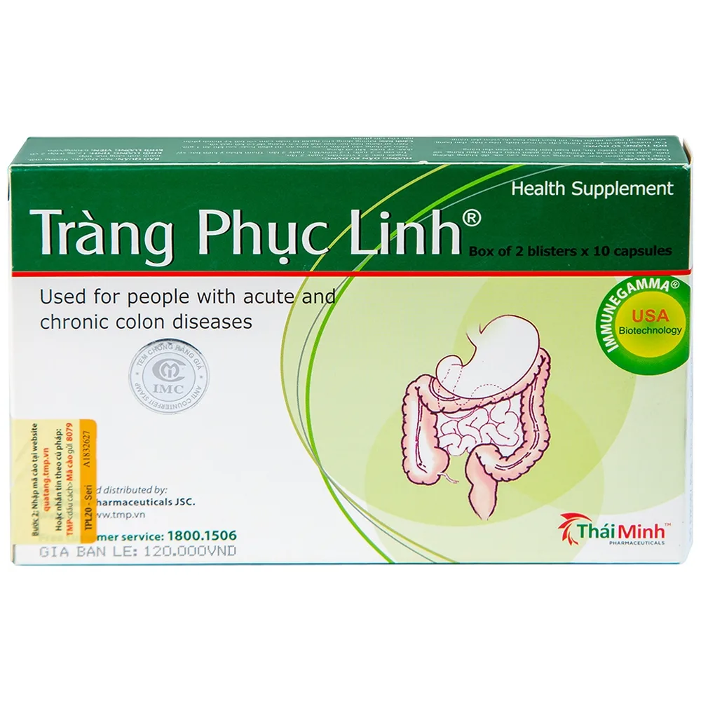 Hình ảnh Viên uống Tràng Phục Linh Thái Minh dùng cho người bị viêm đại tràng cấp và mạn tính (2 vỉ x 10 viên)