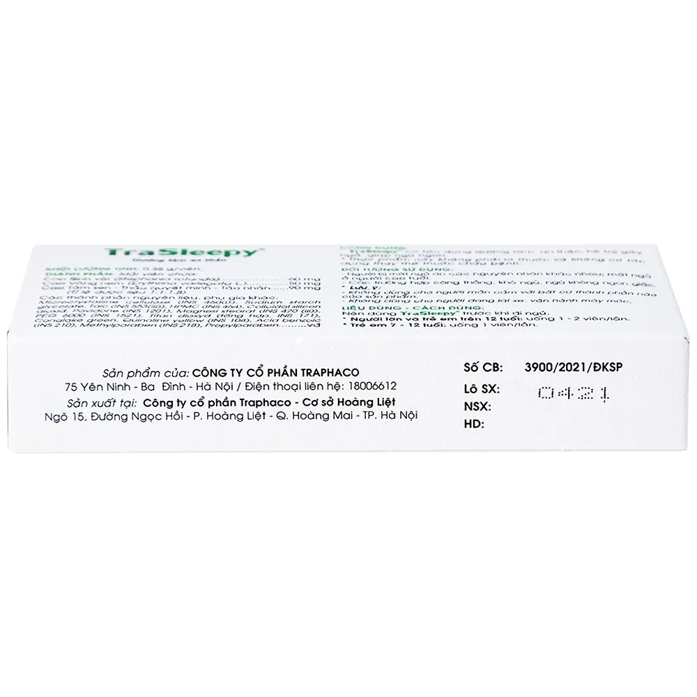 Hình ảnh Viên uống TraSleepy Traphaco dưỡng tâm an thần, hỗ trợ gây ngủ, giúp ngủ ngon (2 vỉ x 10 viên)