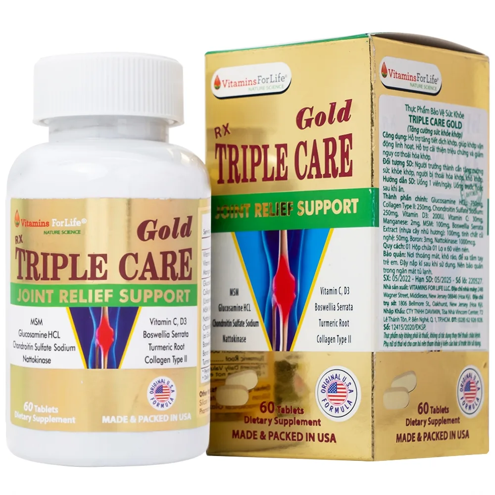Hình ảnh Viên nang cứng Triple Care Gold Vitamins For Life Hỗ trợ tăng tiết dịch khớp, giảm thoái hóa khớp (60 viên)